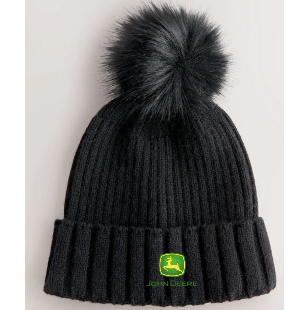 John Deere Black Ribbed Pom Hat